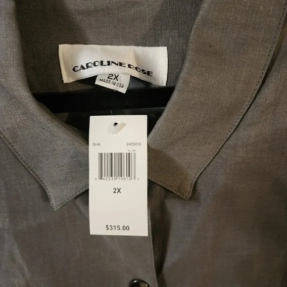 $315 Caroline Rose Women's Gray 100% Linen Front Button Down Shirt Size 2X - Picture 6 of 11